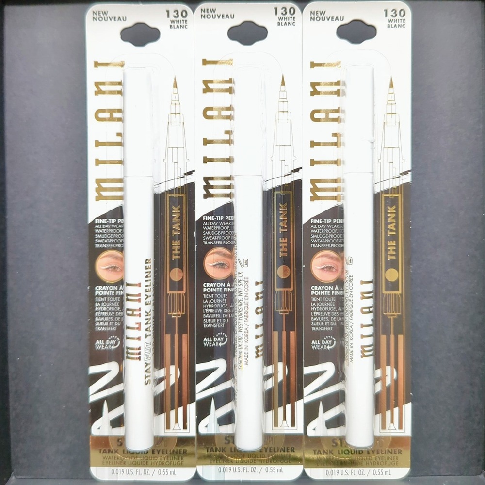 Milani Stay Put Tank Liquid Eyeliner 130 White Blanc Waterproof Bundle of 3